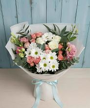 Букет цветов из:  Розы, Лизиантусы и Хризантемы в Дубне Московская область