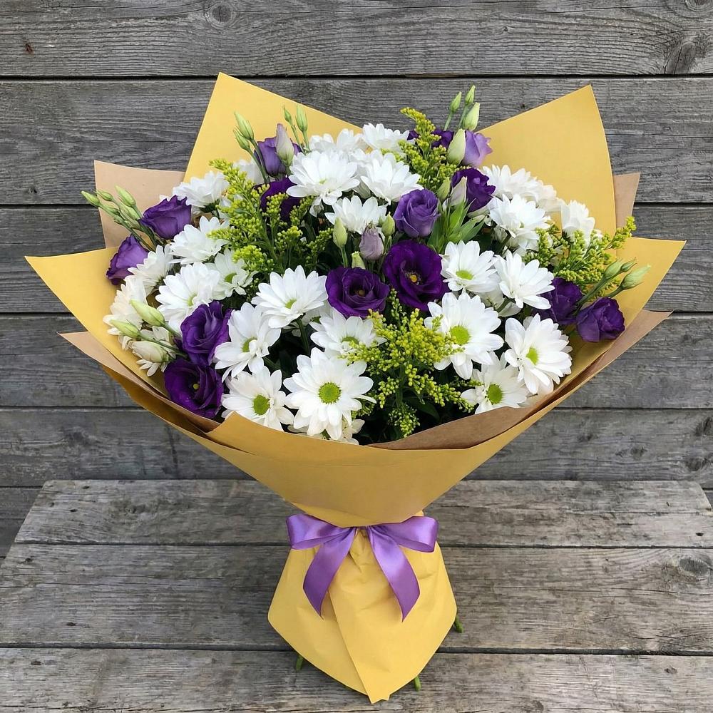 Букет цветов из: Ирисы, Хризантемы и Ромашки в Дубне Московская область