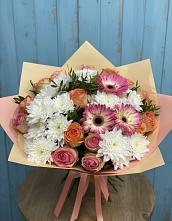 Букет цветов из:  Розы, Герберы и Хризантемы в Дубне Московская область