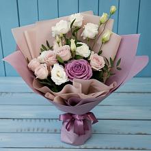 Букет цветов из:  Розы и Лизиантусы в Дубне Московская область