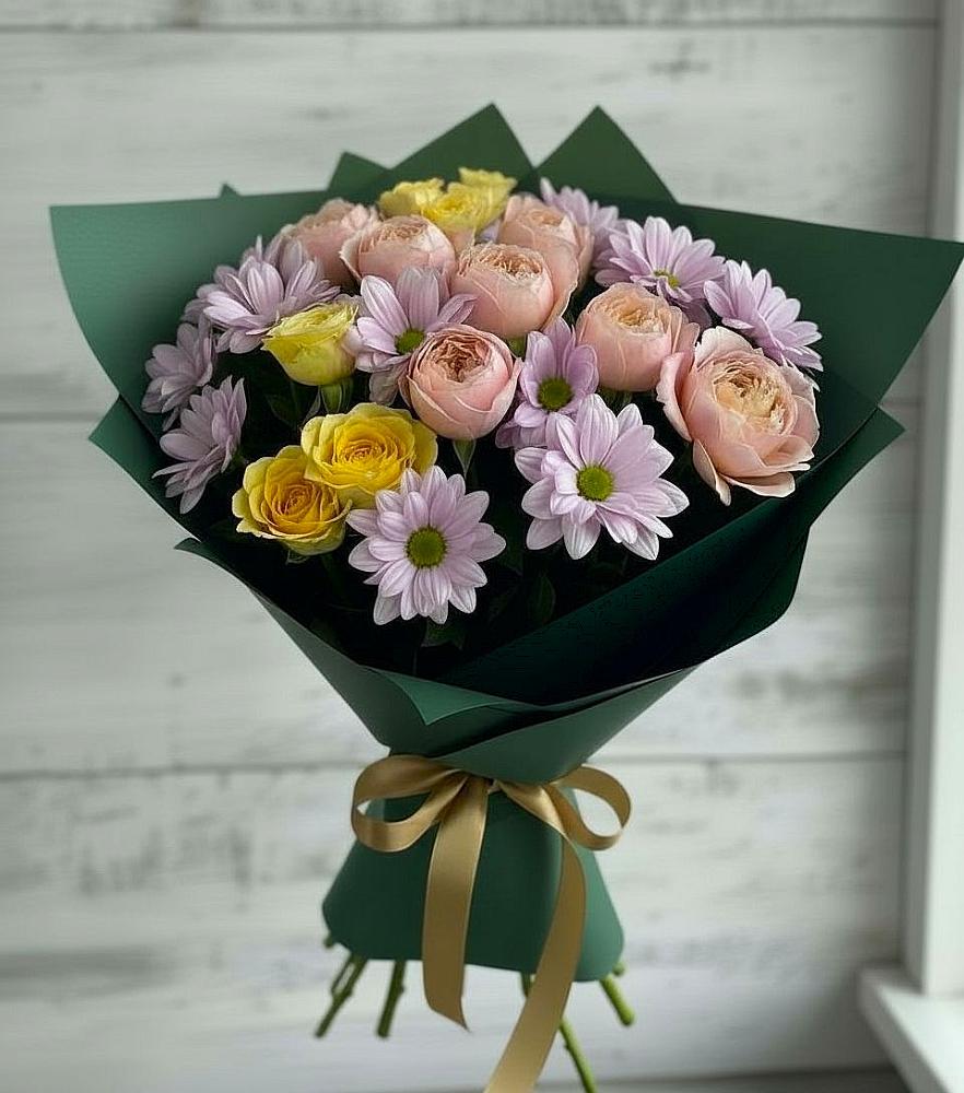 Букет цветов из: Хризантемы и Розы в Дубне Московская область