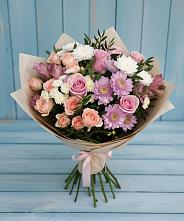 Букет цветов из:  Хризантемы, Розы и Альстромерии #REPLACE_PRED# Дубне Московская область