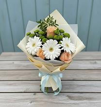 Букет цветов из:  Герберы, Розы и Хризантемы #REPLACE_PRED# Дубне Московская область