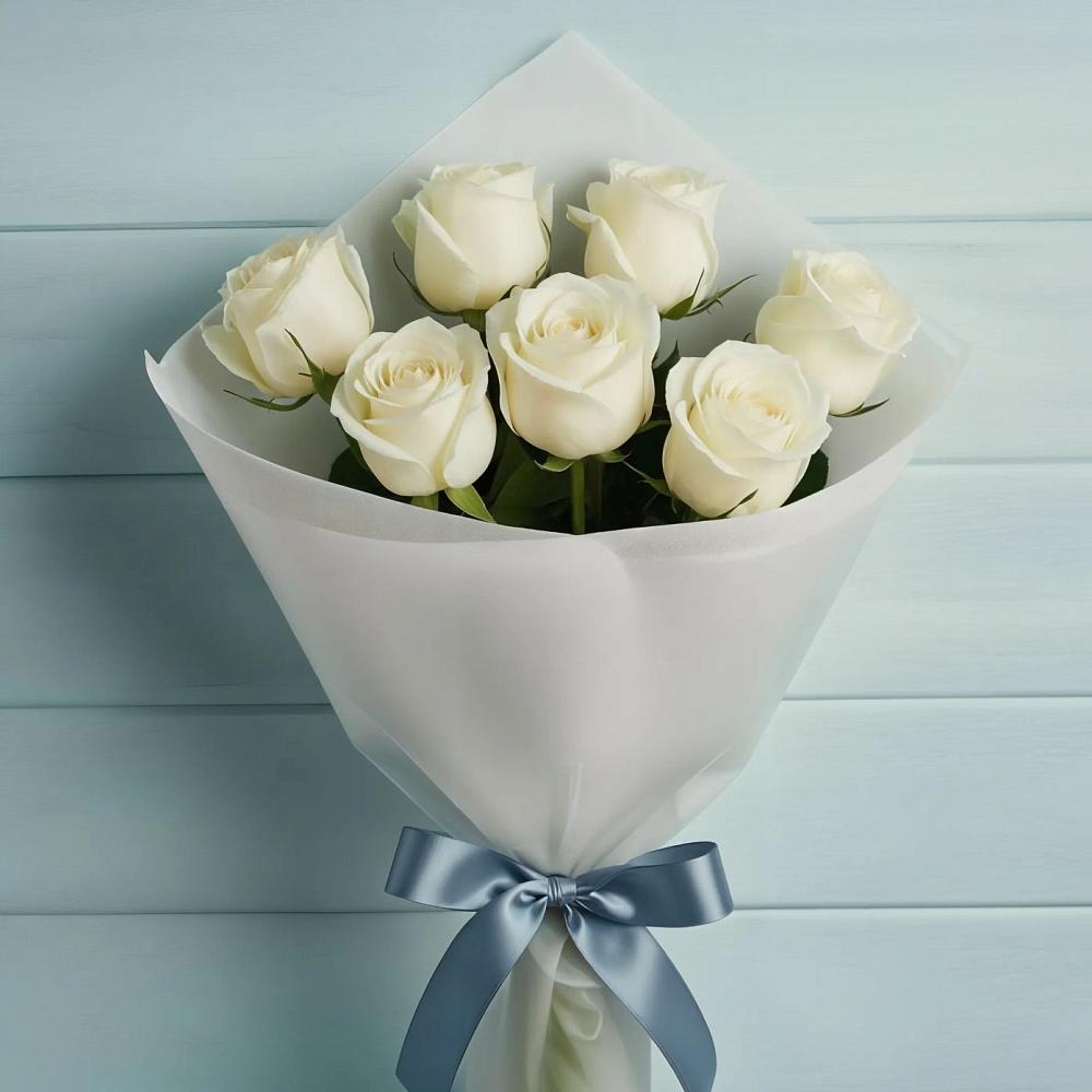 Букет 7 Белых роз Эдлесс Лав в Дубне Московская область