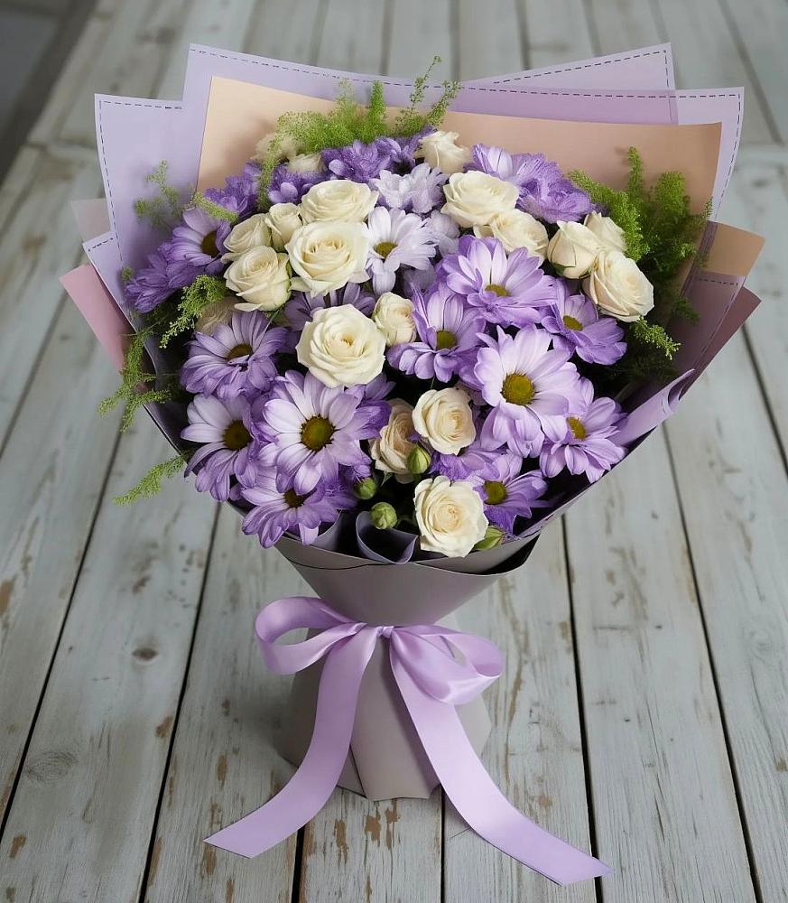 Букет цветов из: Хризантемы и Розы в Дубне Московская область